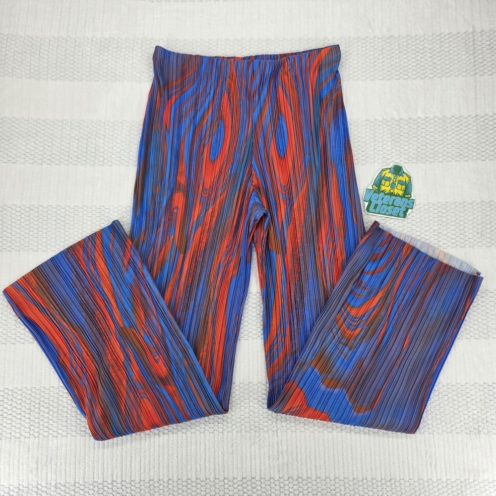 PrettyLittleThing Plisse Trousers Size 18 Orange Blue Abstract NWT